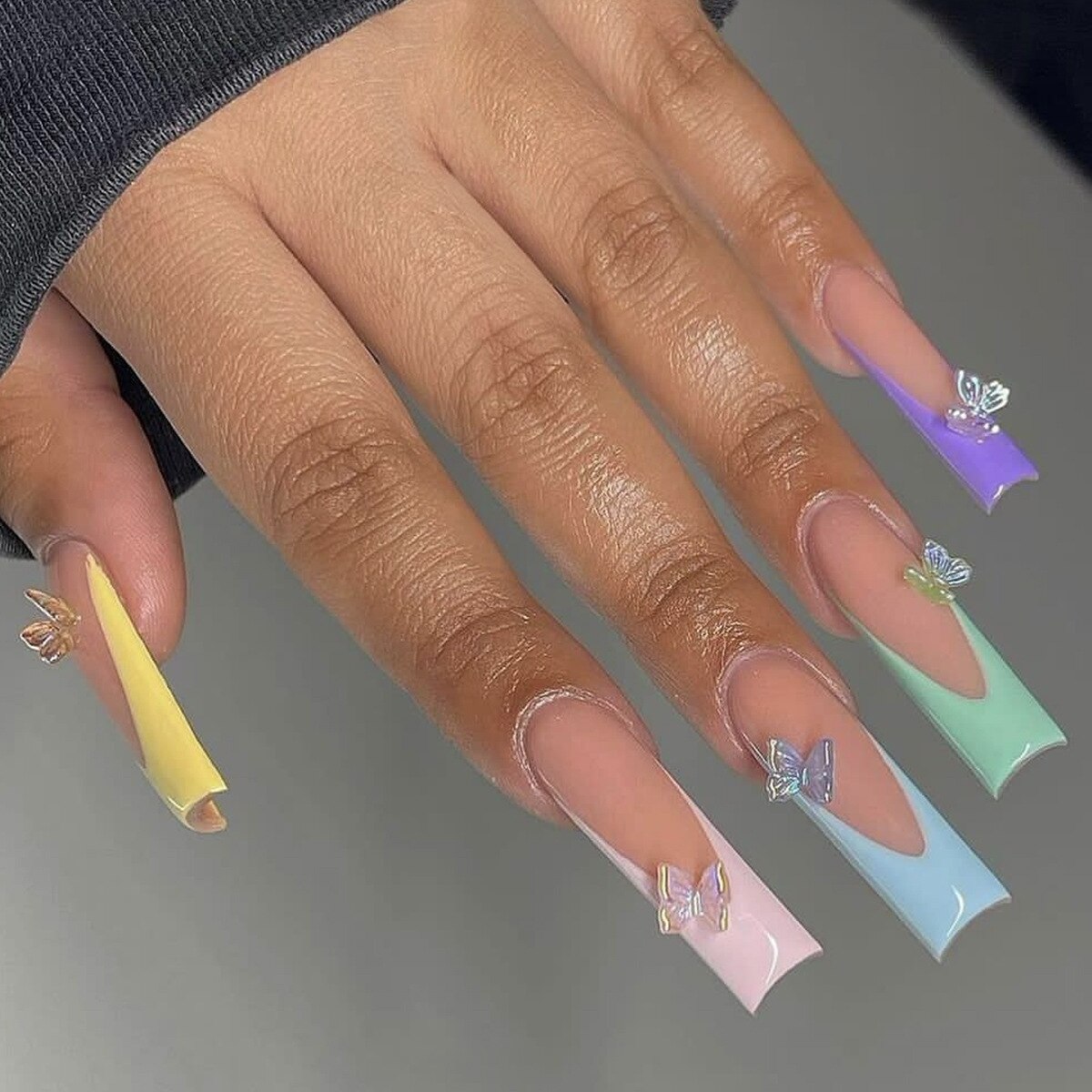 24pcs Detachable XL Ballerina flower artificial nails with designs Full Cover French fake nails set press on diamond false nails