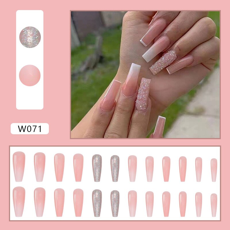 24pcs Douyin 2024 Nail Press on Long Ballet False Nails Extension Tip Reusable Adhesive Y2k Pink Black Sweet Cool Style Manicure