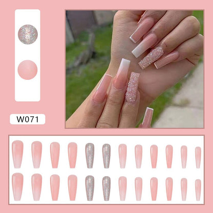 24pcs Douyin 2024 Nail Press on Long Ballet False Nails Extension Tip Reusable Adhesive Y2k Pink Black Sweet Cool Style Manicure