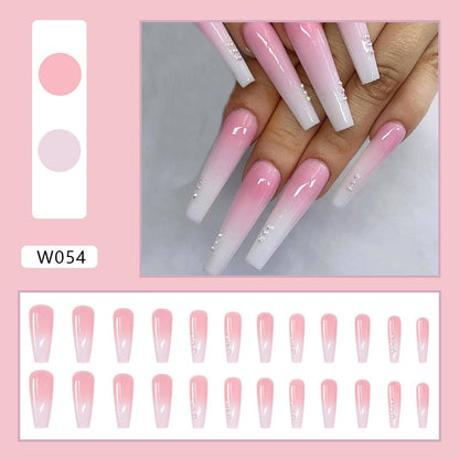 24pcs Douyin 2024 Nail Press on Long Ballet False Nails Extension Tip Reusable Adhesive Y2k Pink Black Sweet Cool Style Manicure