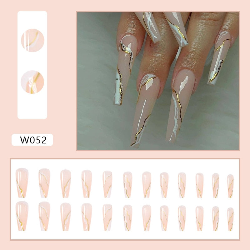 24pcs Douyin 2024 Nail Press on Long Ballet False Nails Extension Tip Reusable Adhesive Y2k Pink Black Sweet Cool Style Manicure