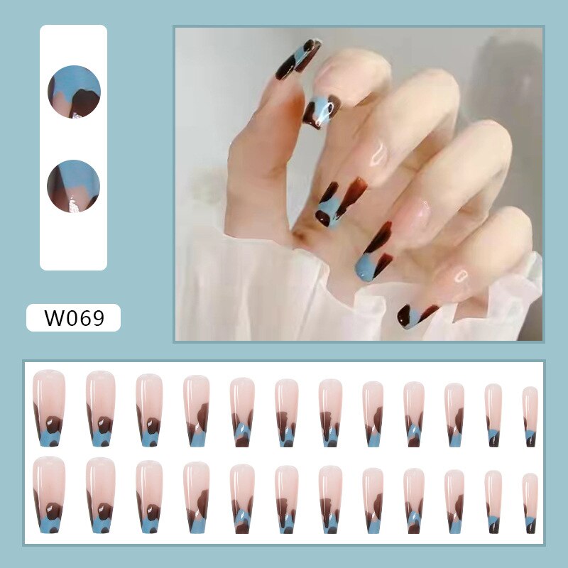 24pcs Douyin 2024 Nail Press on Long Ballet False Nails Extension Tip Reusable Adhesive Y2k Pink Black Sweet Cool Style Manicure