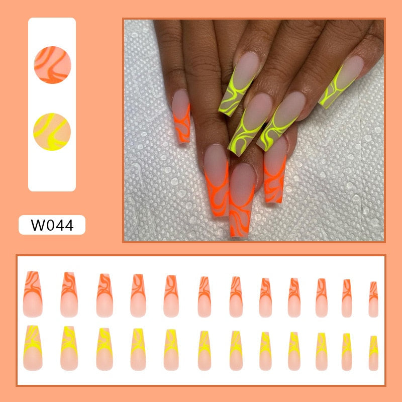 24pcs Douyin 2024 Nail Press on Long Ballet False Nails Extension Tip Reusable Adhesive Y2k Pink Black Sweet Cool Style Manicure