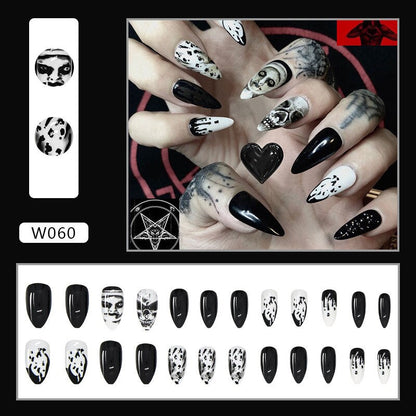 24pcs Douyin 2024 Nail Press on Long Ballet False Nails Extension Tip Reusable Adhesive Y2k Pink Black Sweet Cool Style Manicure