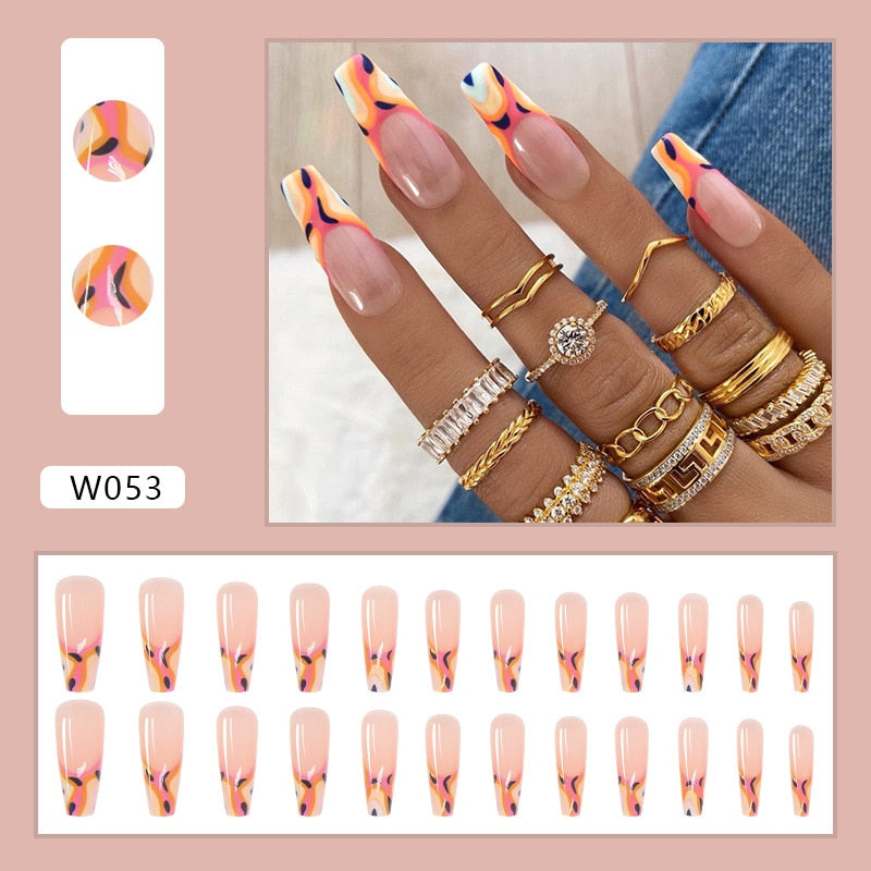 24pcs Douyin 2024 Nail Press on Long Ballet False Nails Extension Tip Reusable Adhesive Y2k Pink Black Sweet Cool Style Manicure