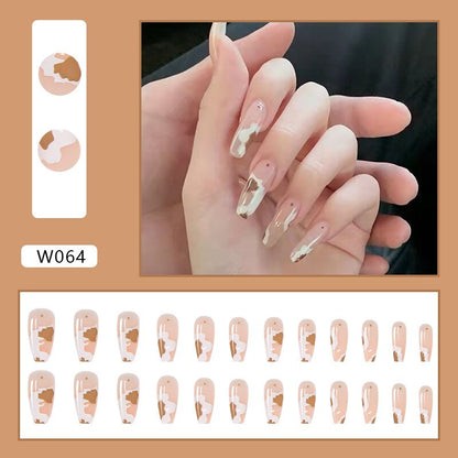 24pcs Douyin 2024 Nail Press on Long Ballet False Nails Extension Tip Reusable Adhesive Y2k Pink Black Sweet Cool Style Manicure