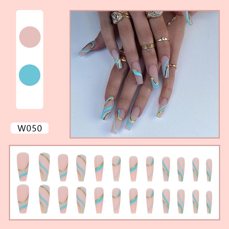 24pcs Douyin 2024 Nail Press on Long Ballet False Nails Extension Tip Reusable Adhesive Y2k Pink Black Sweet Cool Style Manicure