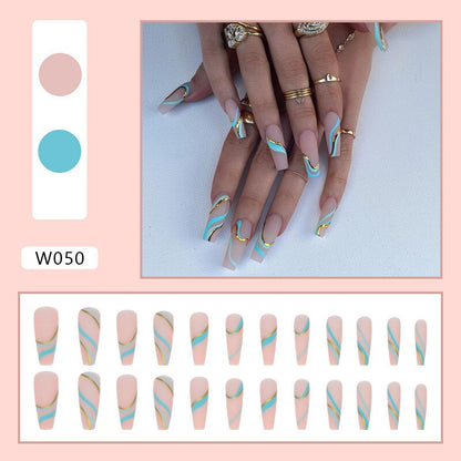 24pcs Douyin 2024 Nail Press on Long Ballet False Nails Extension Tip Reusable Adhesive Y2k Pink Black Sweet Cool Style Manicure