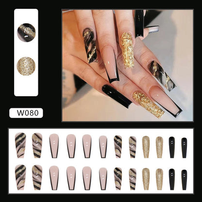 24pcs Douyin 2024 Nail Press on Long Ballet False Nails Extension Tip Reusable Adhesive Y2k Pink Black Sweet Cool Style Manicure