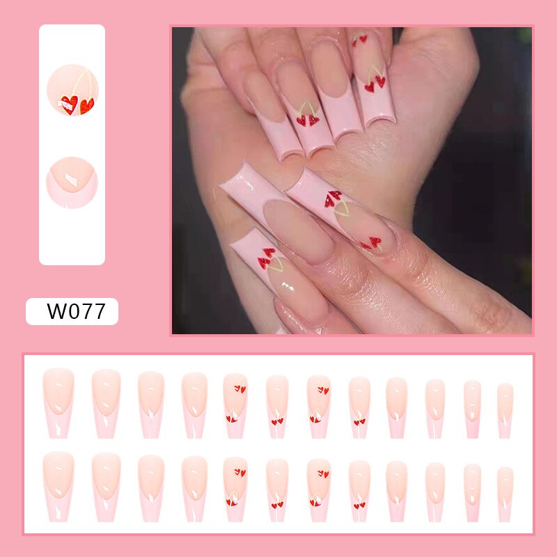 24pcs Douyin 2024 Nail Press on Long Ballet False Nails Extension Tip Reusable Adhesive Y2k Pink Black Sweet Cool Style Manicure