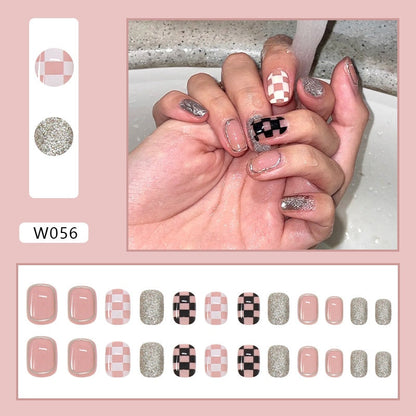 24pcs Douyin 2024 Nail Press on Long Ballet False Nails Extension Tip Reusable Adhesive Y2k Pink Black Sweet Cool Style Manicure