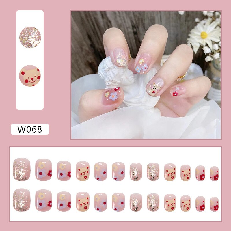 24pcs Douyin 2024 Nail Press on Long Ballet False Nails Extension Tip Reusable Adhesive Y2k Pink Black Sweet Cool Style Manicure
