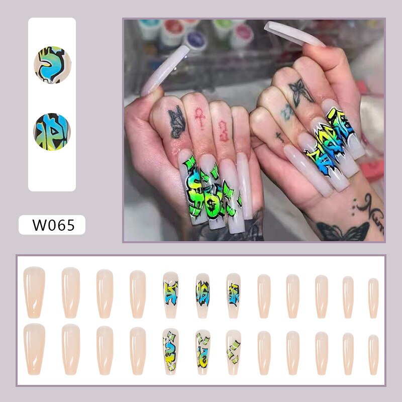 24pcs Douyin 2024 Nail Press on Long Ballet False Nails Extension Tip Reusable Adhesive Y2k Pink Black Sweet Cool Style Manicure