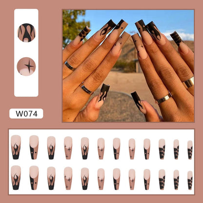 24pcs Douyin 2024 Nail Press on Long Ballet False Nails Extension Tip Reusable Adhesive Y2k Pink Black Sweet Cool Style Manicure