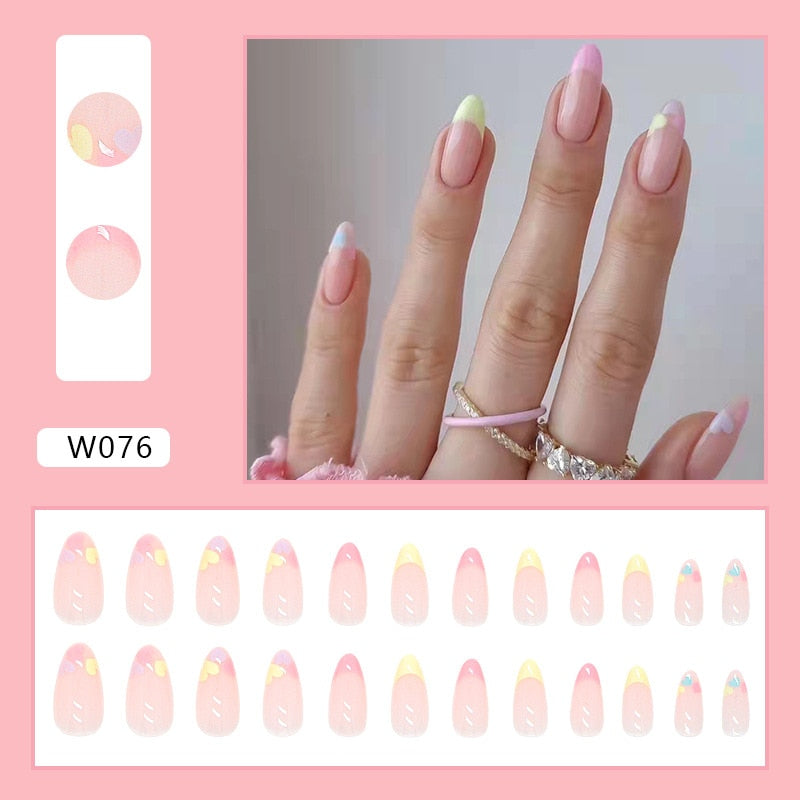 24pcs Douyin 2024 Nail Press on Long Ballet False Nails Extension Tip Reusable Adhesive Y2k Pink Black Sweet Cool Style Manicure
