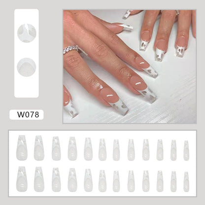 24pcs Douyin 2024 Nail Press on Long Ballet False Nails Extension Tip Reusable Adhesive Y2k Pink Black Sweet Cool Style Manicure