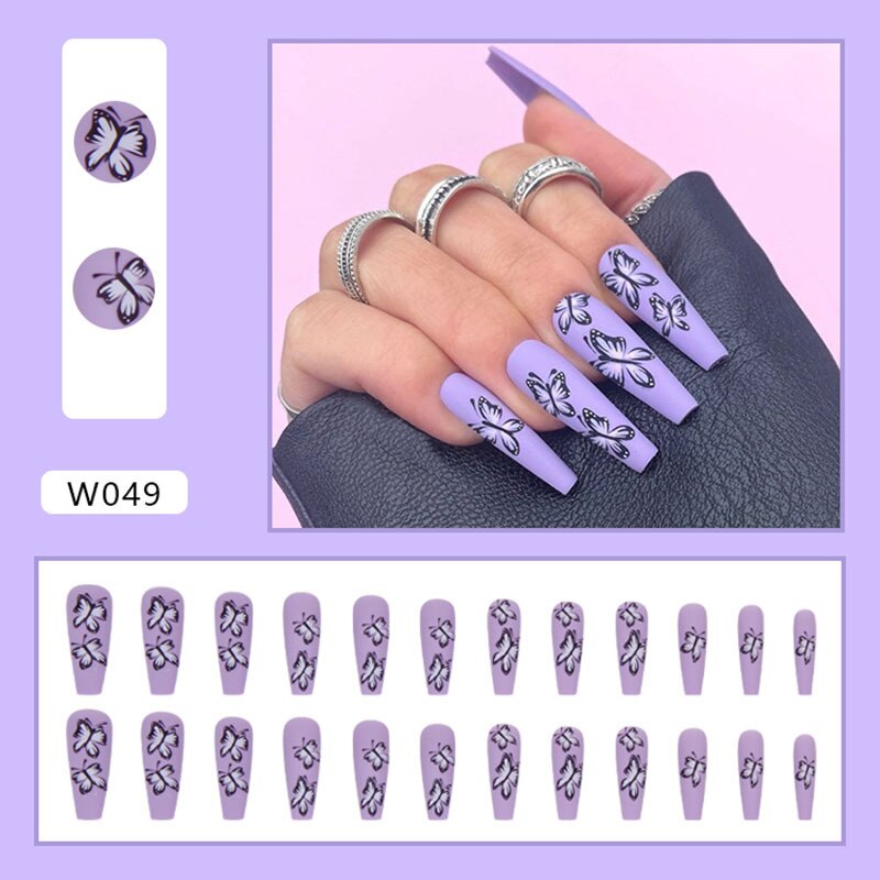 24pcs Douyin 2024 Nail Press on Long Ballet False Nails Extension Tip Reusable Adhesive Y2k Pink Black Sweet Cool Style Manicure