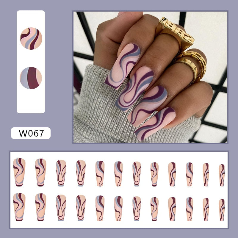 24pcs Douyin 2024 Nail Press on Long Ballet False Nails Extension Tip Reusable Adhesive Y2k Pink Black Sweet Cool Style Manicure
