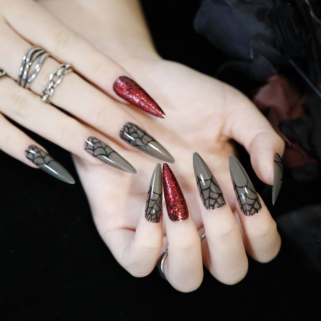 24pcs Fake Nails Halloween Long Style Full Cover False Nails DIY Glue Press On Nails Nail Supplies For Ballerina False Nail Tip