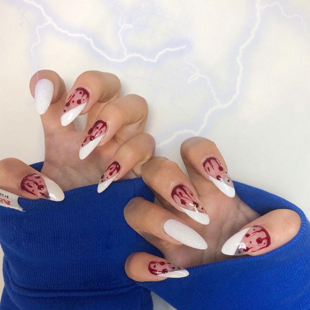24pcs Fake Nails Halloween Long Style Full Cover False Nails DIY Glue Press On Nails Nail Supplies For Ballerina False Nail Tip