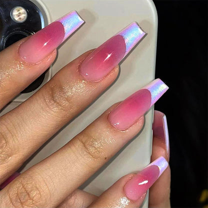 24pcs Fake Nails Press on Nails Y2k Korean False Nails Set Rhinestone Wearable Artificial Nails Reusable Long Coffin French Tips