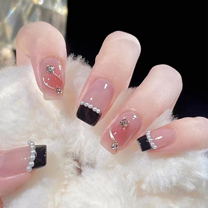 24pcs False Nail French Gold Coffee Color Coffin Fake Nail Patch Wearable Full Cover Nails for Girl Press on Nail Tips Wholesale