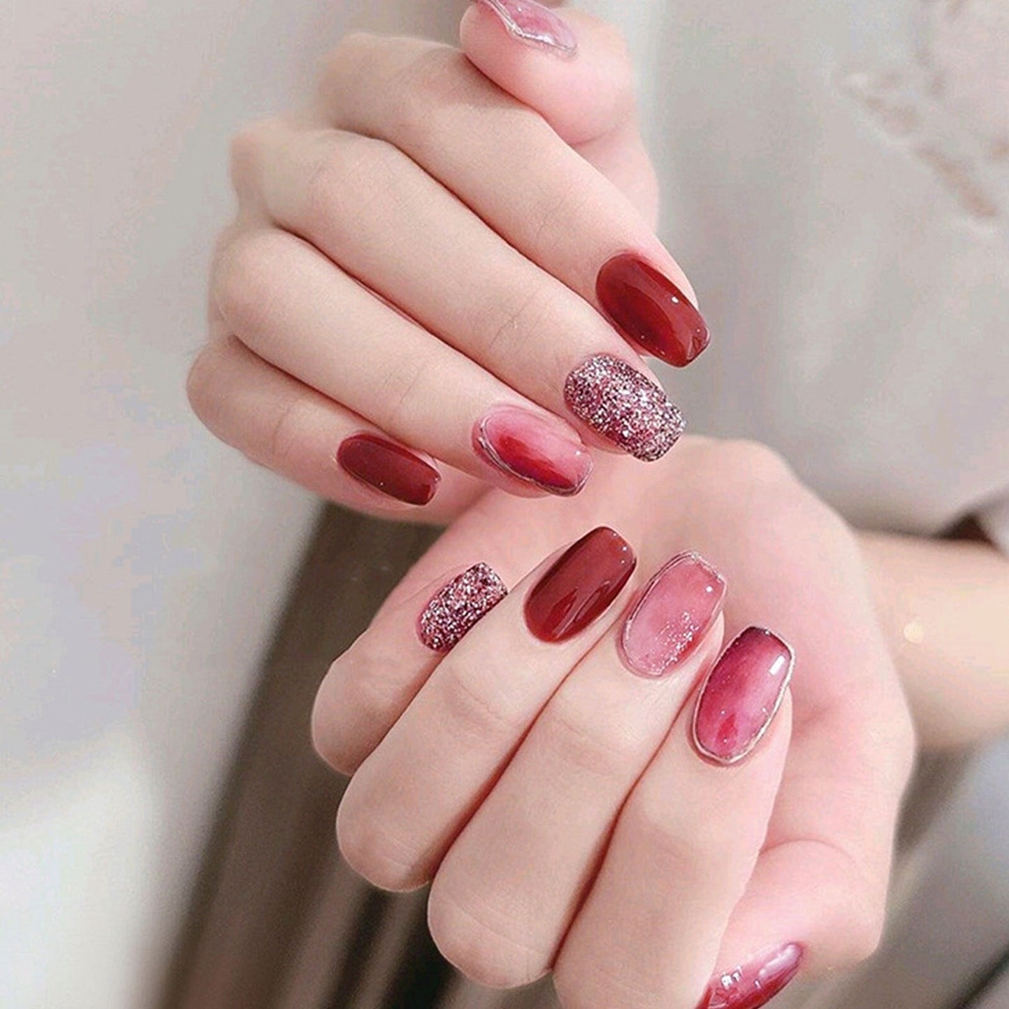 24pcs False Nail French Gold Coffee Color Coffin Fake Nail Patch Wearable Full Cover Nails for Girl Press on Nail Tips Wholesale