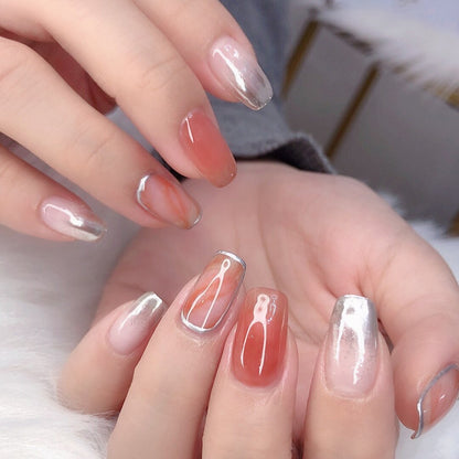 24pcs False Nail French Gold Coffee Color Coffin Fake Nail Patch Wearable Full Cover Nails for Girl Press on Nail Tips Wholesale