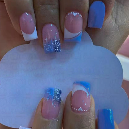 24pcs False Nail Full Cover Fake Nail Elegant Pink Gradient Glitter French Short Nails Coffin Short False Nail Press On Nails