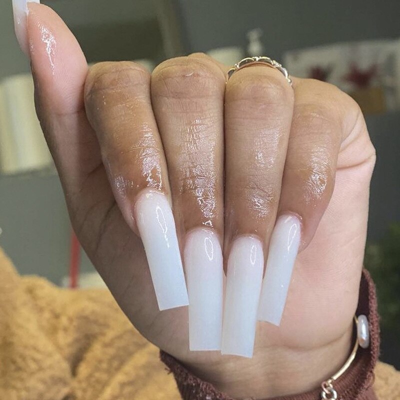 24pcs French rhinstones artifical nails with glue full cover fake nails detachable coffin false nail tips bling press on nails