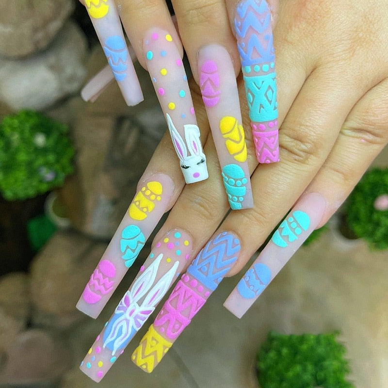 24pcs French rhinstones artifical nails with glue full cover fake nails detachable coffin false nail tips bling press on nails