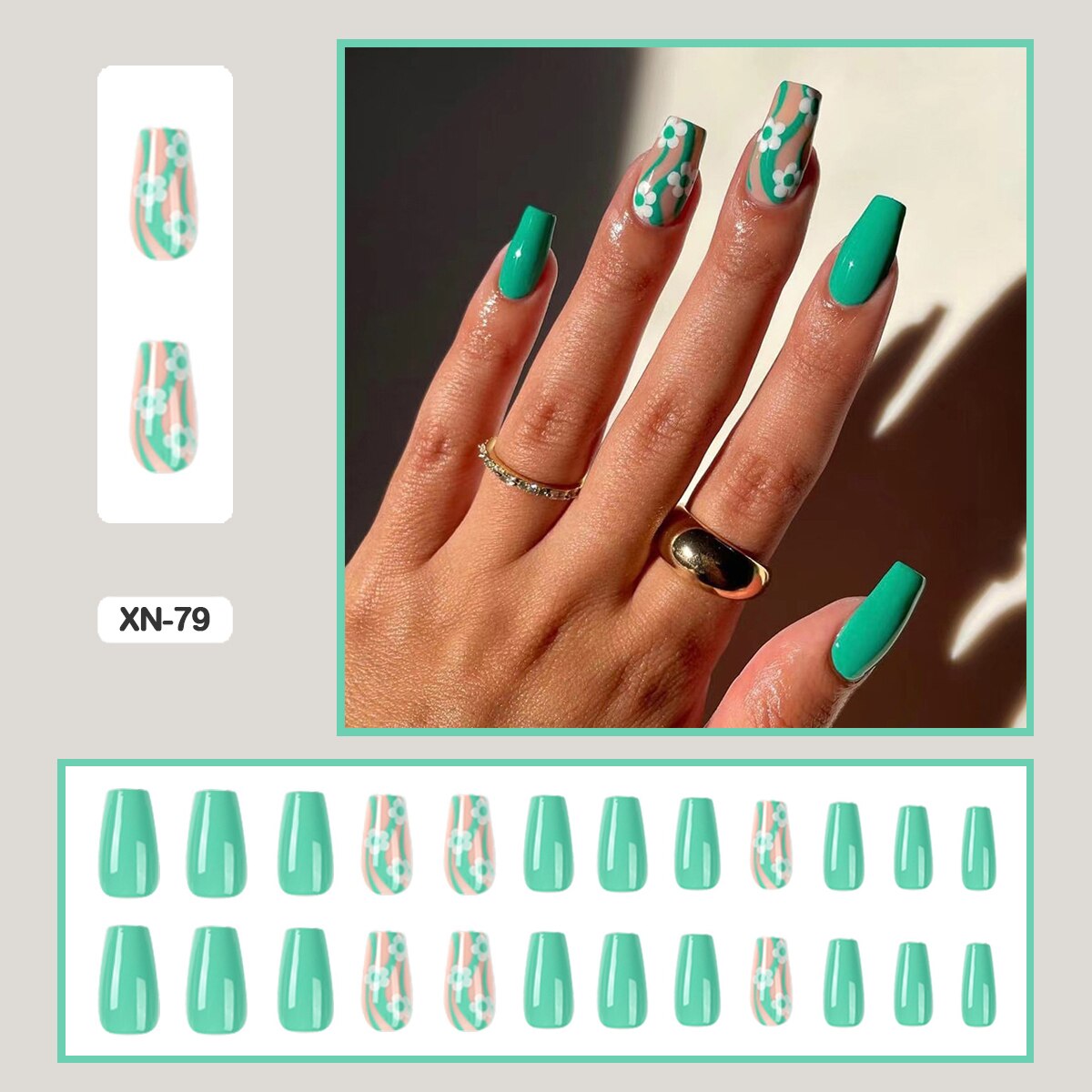 24pcs Girlish Colorful Graffiti Nail Art Fake Nails With Glue Pink Purple Short Press on False Nails With Wearing Tools