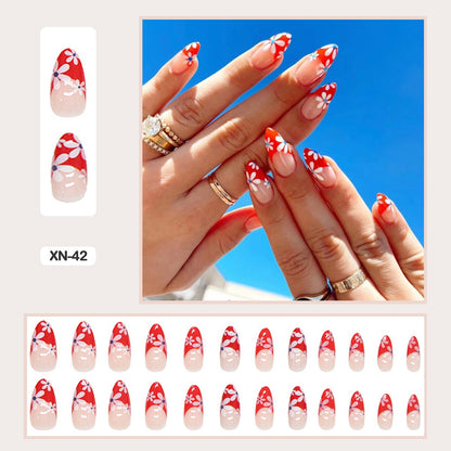 24pcs Girlish Colorful Graffiti Nail Art Fake Nails With Glue Pink Purple Short Press on False Nails With Wearing Tools