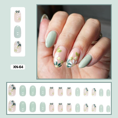 24pcs Girlish Colorful Graffiti Nail Art Fake Nails With Glue Pink Purple Short Press on False Nails With Wearing Tools