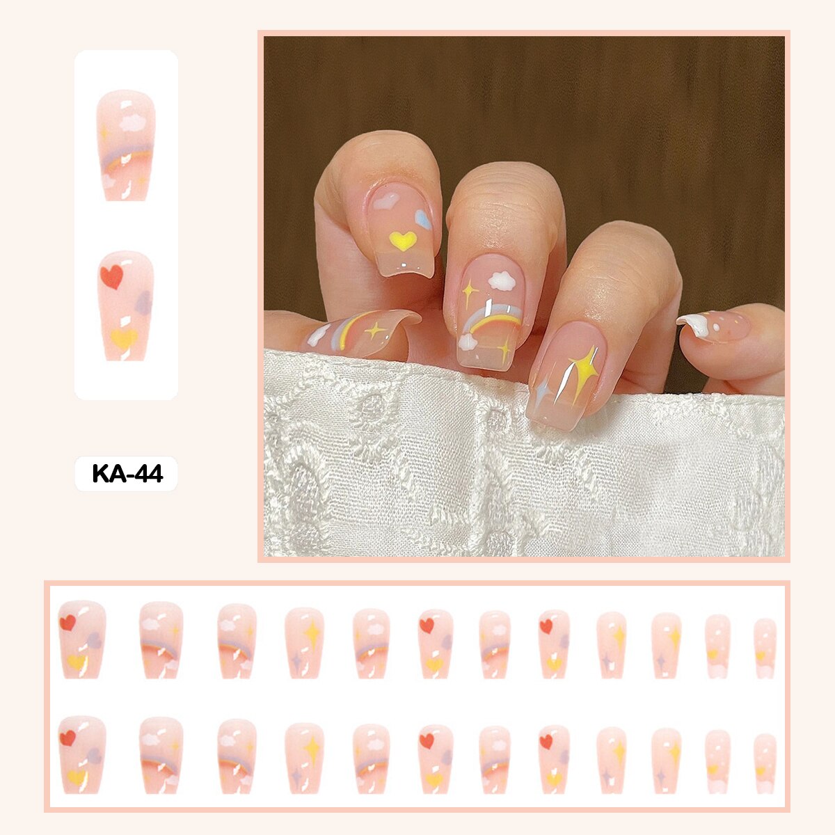 24pcs Girlish Colorful Graffiti Nail Art Fake Nails With Glue Pink Purple Short Press on False Nails With Wearing Tools