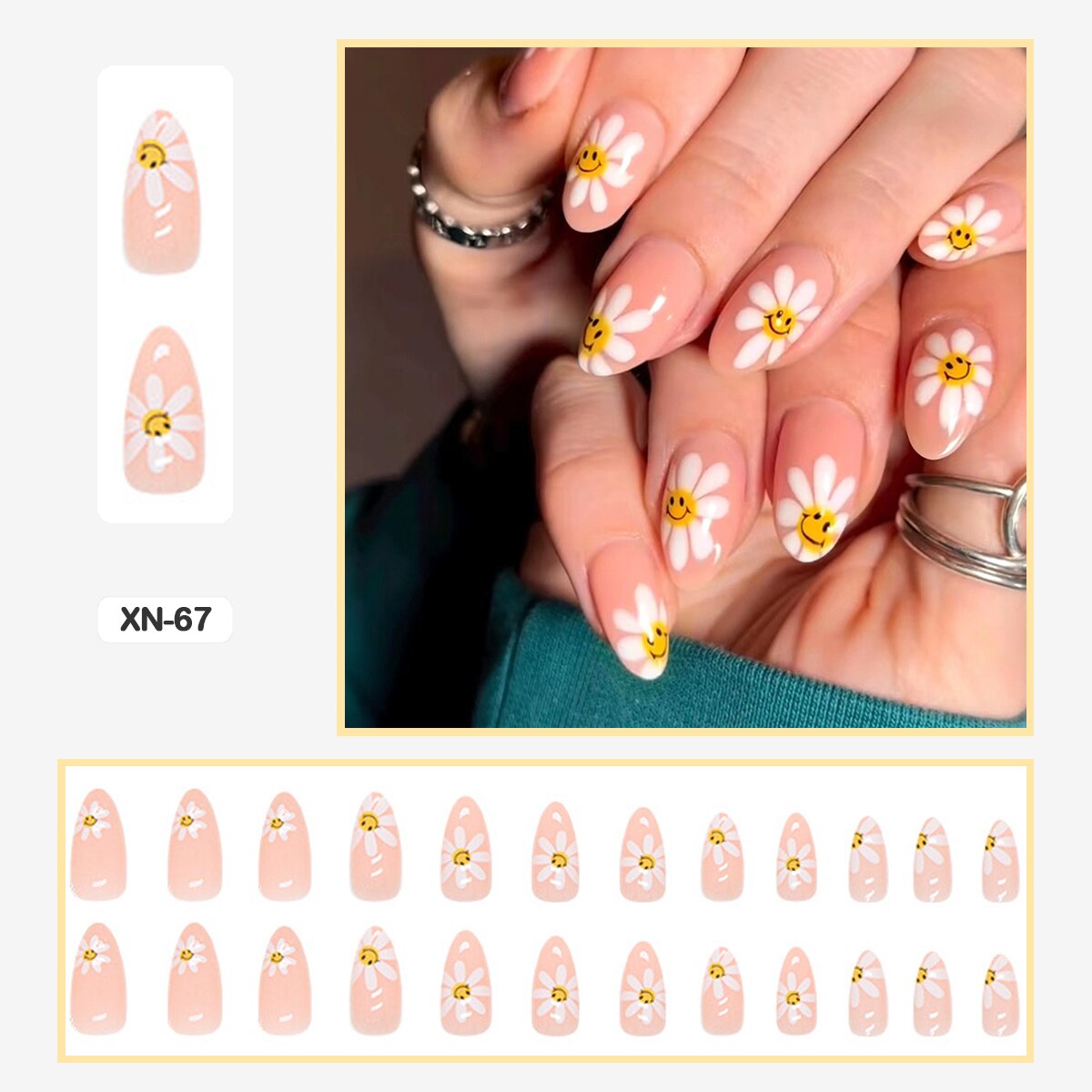 24pcs Girlish Colorful Graffiti Nail Art Fake Nails With Glue Pink Purple Short Press on False Nails With Wearing Tools