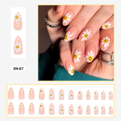 24pcs Girlish Colorful Graffiti Nail Art Fake Nails With Glue Pink Purple Short Press on False Nails With Wearing Tools