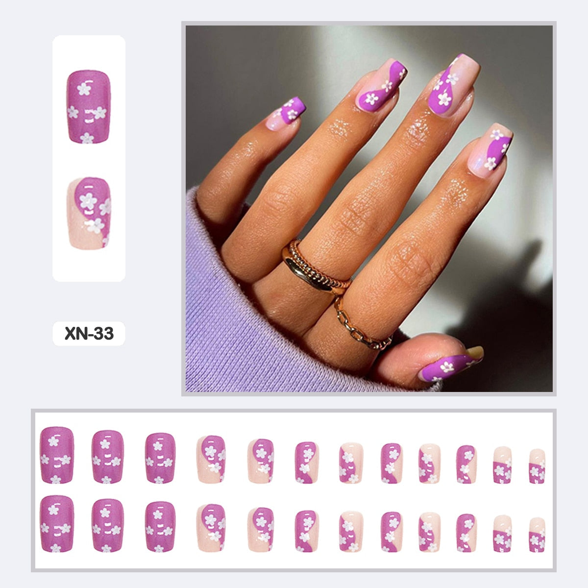 24pcs Girlish Colorful Graffiti Nail Art Fake Nails With Glue Pink Purple Short Press on False Nails With Wearing Tools