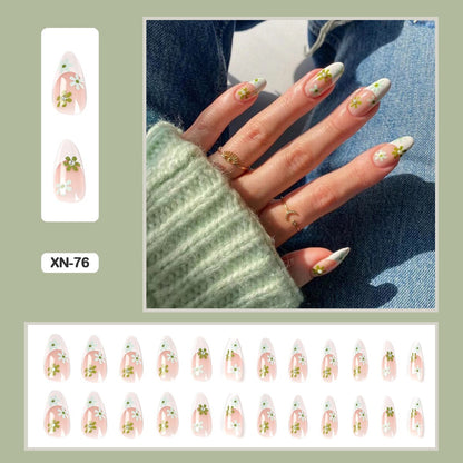 24pcs Girlish Colorful Graffiti Nail Art Fake Nails With Glue Pink Purple Short Press on False Nails With Wearing Tools