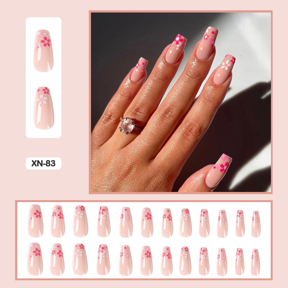 24pcs Girlish Colorful Graffiti Nail Art Fake Nails With Glue Pink Purple Short Press on False Nails With Wearing Tools