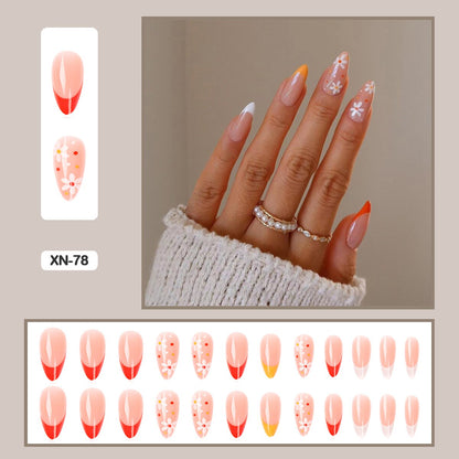 24pcs Girlish Colorful Graffiti Nail Art Fake Nails With Glue Pink Purple Short Press on False Nails With Wearing Tools