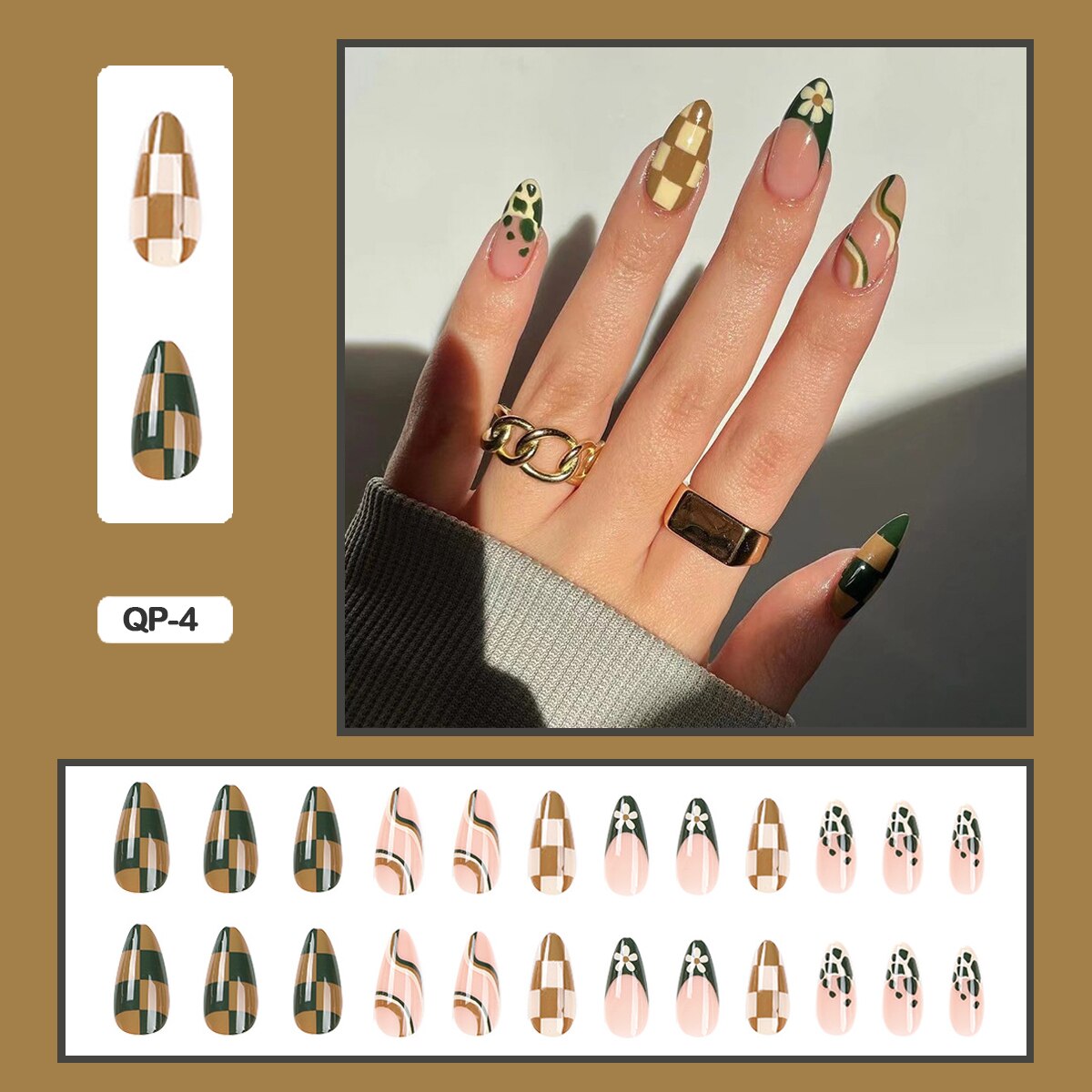 24pcs Girlish Colorful Graffiti Nail Art Fake Nails With Glue Pink Purple Short Press on False Nails With Wearing Tools