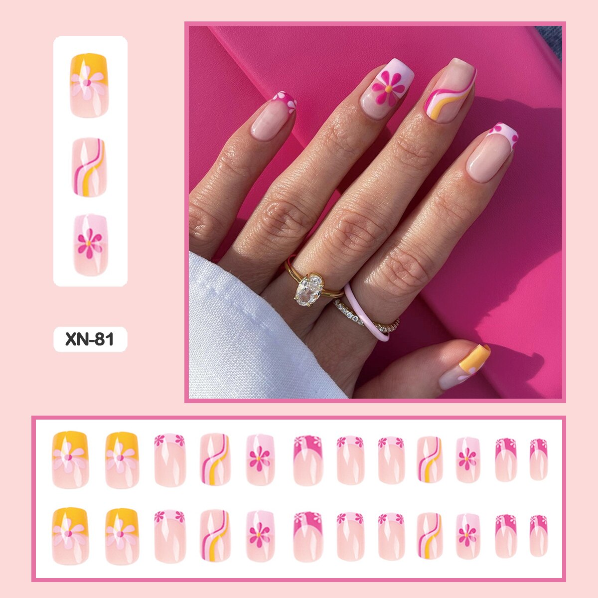 24pcs Girlish Colorful Graffiti Nail Art Fake Nails With Glue Pink Purple Short Press on False Nails With Wearing Tools
