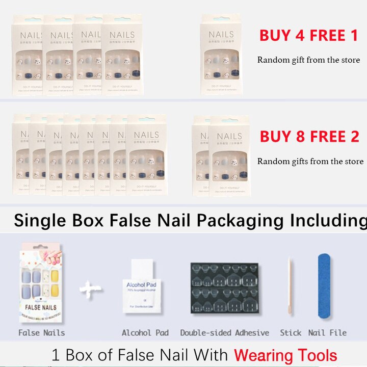 24pcs Girlish Colorful Graffiti Nail Art Fake Nails With Glue Pink Purple Short Press on False Nails With Wearing Tools