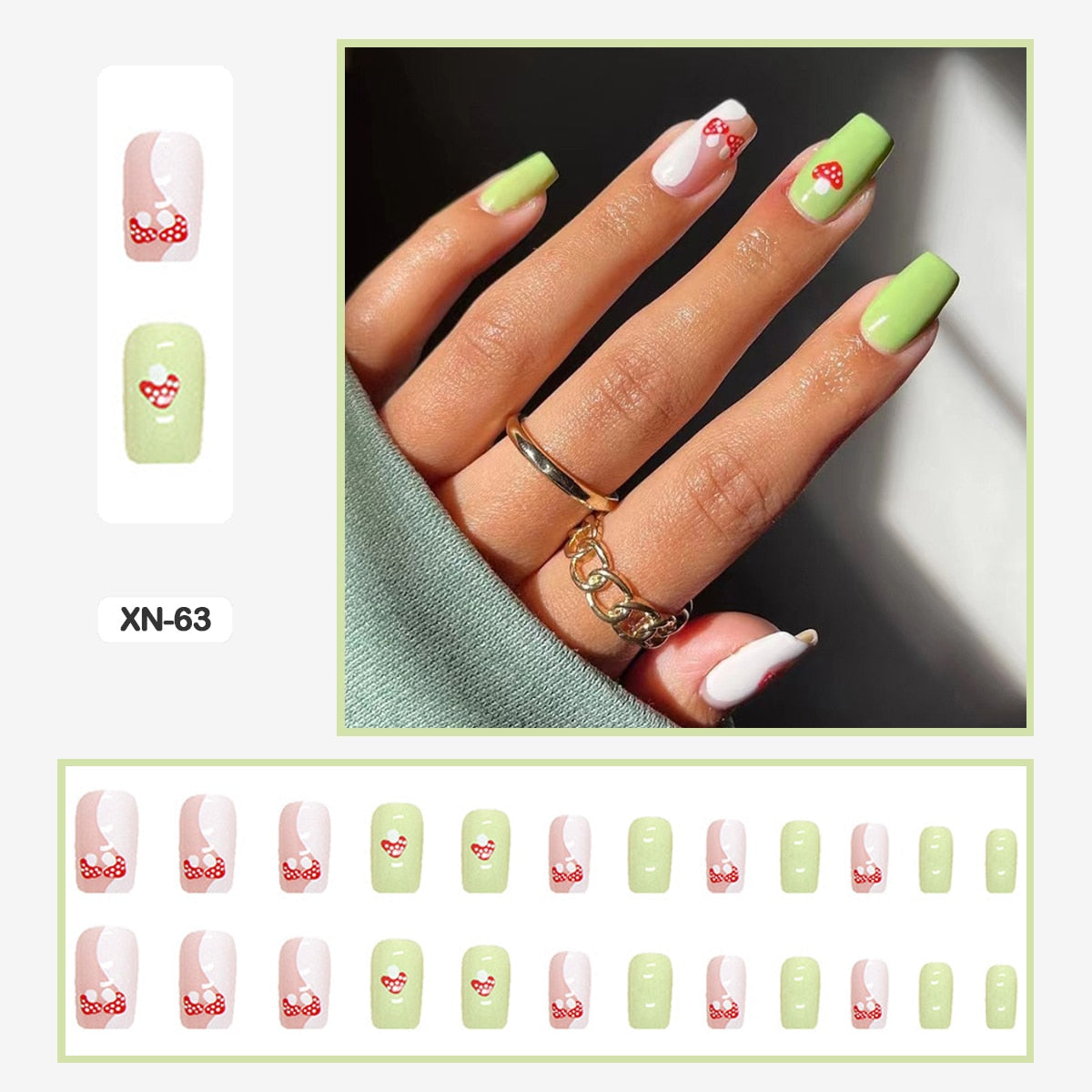 24pcs Girlish Colorful Graffiti Nail Art Fake Nails With Glue Pink Purple Short Press on False Nails With Wearing Tools