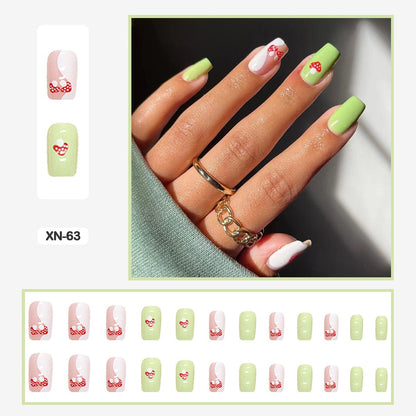 24pcs Girlish Colorful Graffiti Nail Art Fake Nails With Glue Pink Purple Short Press on False Nails With Wearing Tools