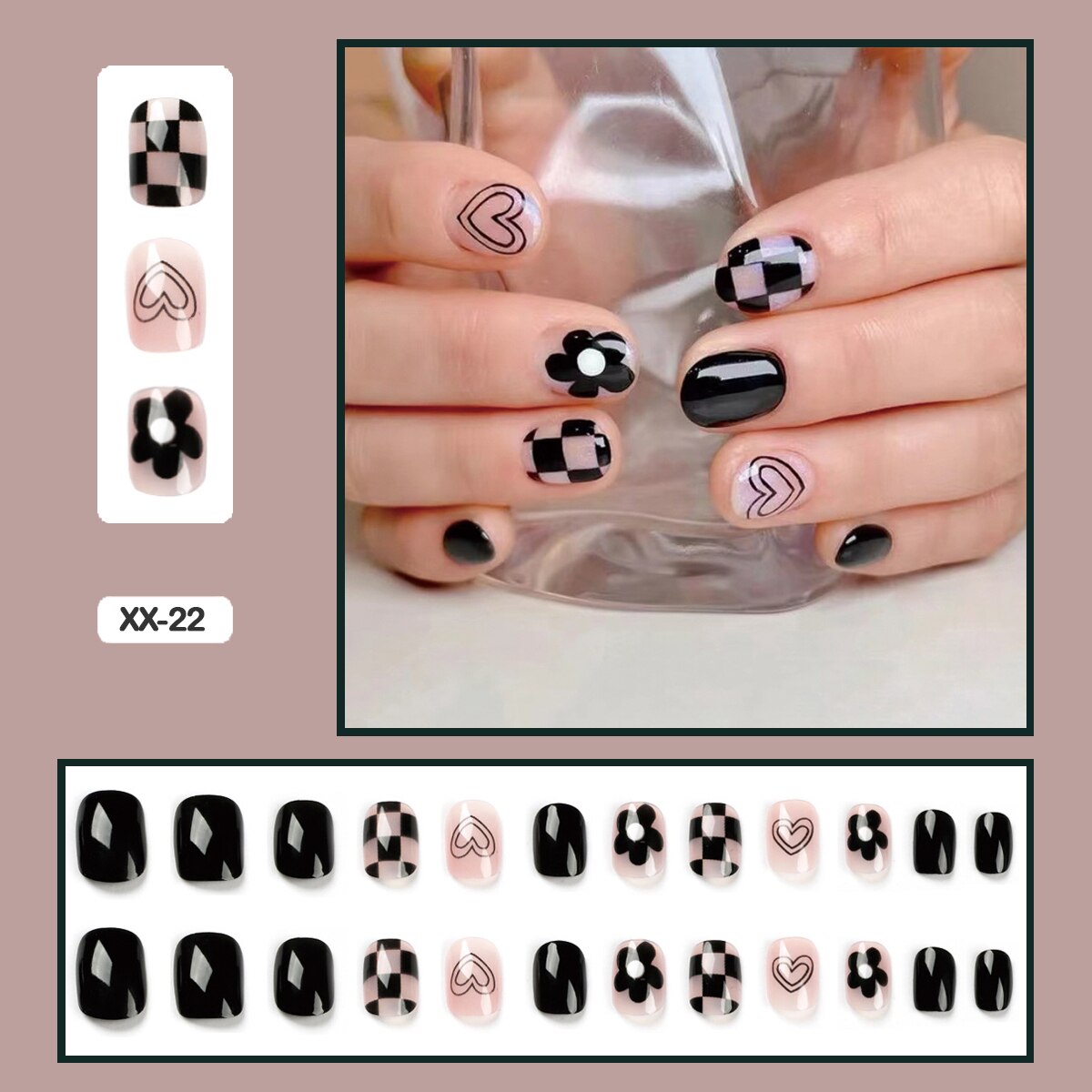 24pcs Girlish Colorful Graffiti Nail Art Fake Nails With Glue Pink Purple Short Press on False Nails With Wearing Tools
