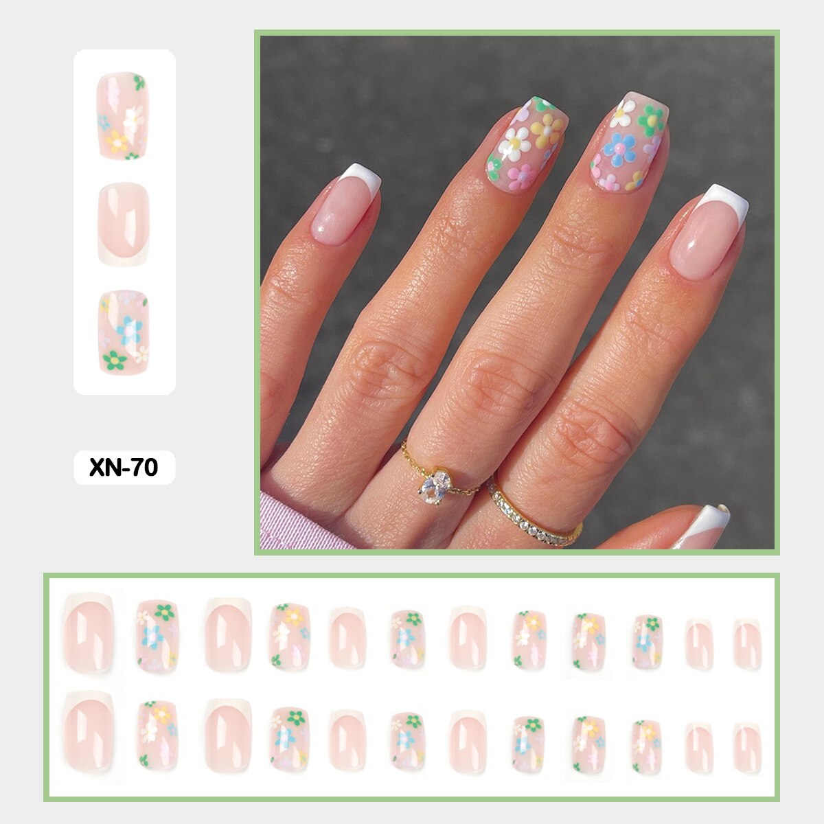 24pcs Girlish Colorful Graffiti Nail Art Fake Nails With Glue Pink Purple Short Press on False Nails With Wearing Tools