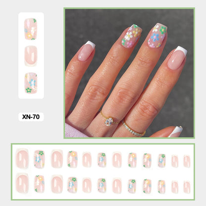 24pcs Girlish Colorful Graffiti Nail Art Fake Nails With Glue Pink Purple Short Press on False Nails With Wearing Tools