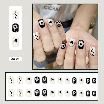 24pcs Girlish Colorful Graffiti Nail Art Fake Nails With Glue Pink Purple Short Press on False Nails With Wearing Tools